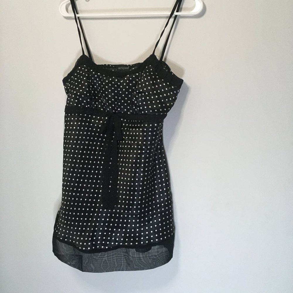 Satin polka dot tank with bow